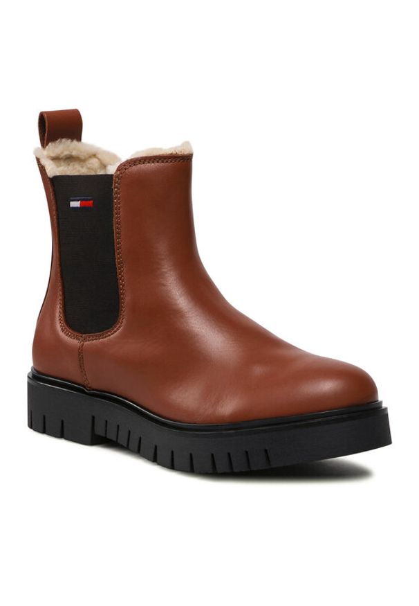 Tommy Jeans Sztyblety Warmlined Chelsea Boot EN0EN01991 Brązowy. Kolor: brązowy. Materiał: skóra