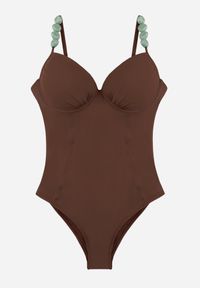 Born2be - Brązowy Strój Kąpielowy Ozdobiony Kamieniami Medorise. Kolekcja: plus size. Kolor: brązowy. Wzór: aplikacja #2