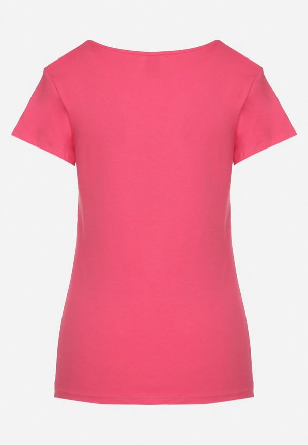 Born2be - Różowy T-shirt z Bawełny z Guzikami Liseriana. Okazja: na co dzień. Kolor: różowy. Materiał: bawełna. Styl: casual, klasyczny