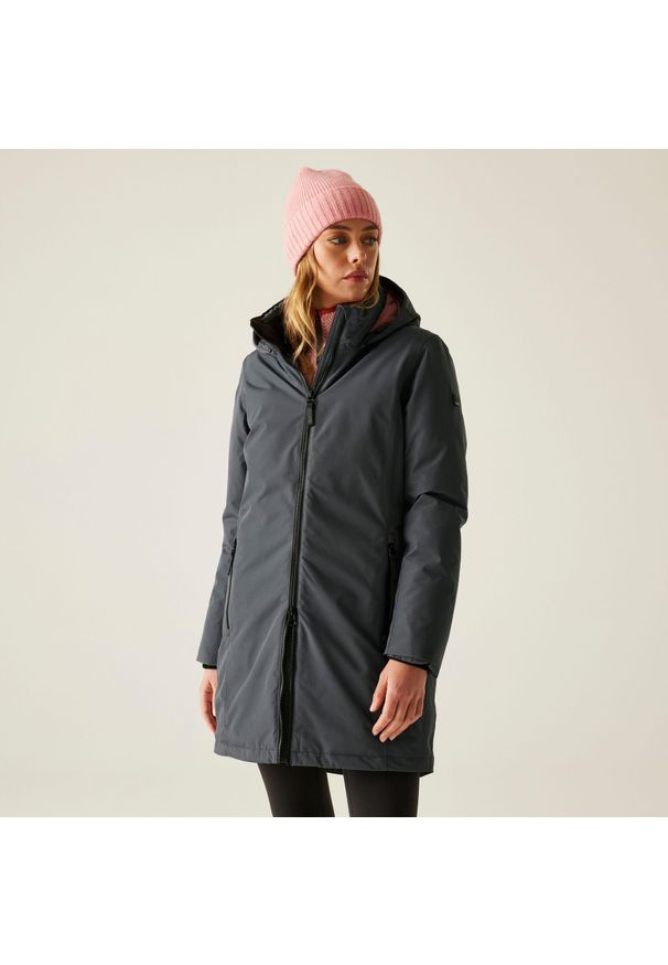 Regatta - Płaszcz damski zimowy ocieplany przeciwdeszczowy Marron. Kolor: szary. Materiał: materiał, puch. Sezon: zima. Sport: turystyka piesza