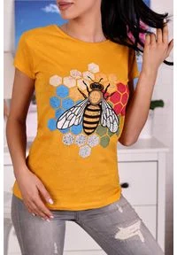 IVET - T-shirt damski BARDONA MUSTARD. Kolor: żółty. Wzór: nadruk #1