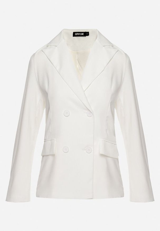 Born2be - Biała Wiskozowa Marynarka Dwurzędowa z Kieszeniami Aldenka. Kolor: biały. Materiał: wiskoza. Sezon: lato. Styl: klasyczny