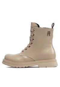 TOMMY HILFIGER - Tommy Hilfiger Trapery Lace-Up Bootie T4A5-32411-1453500 M Beżowy. Kolor: beżowy. Materiał: skóra