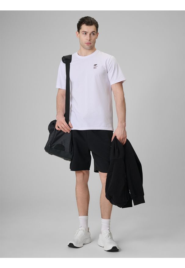 4f - 4F T-shirt regular gładki męski - biały S. Okazja: na co dzień. Kolor: biały. Materiał: dzianina, bawełna. Wzór: gładki. Styl: casual, klasyczny