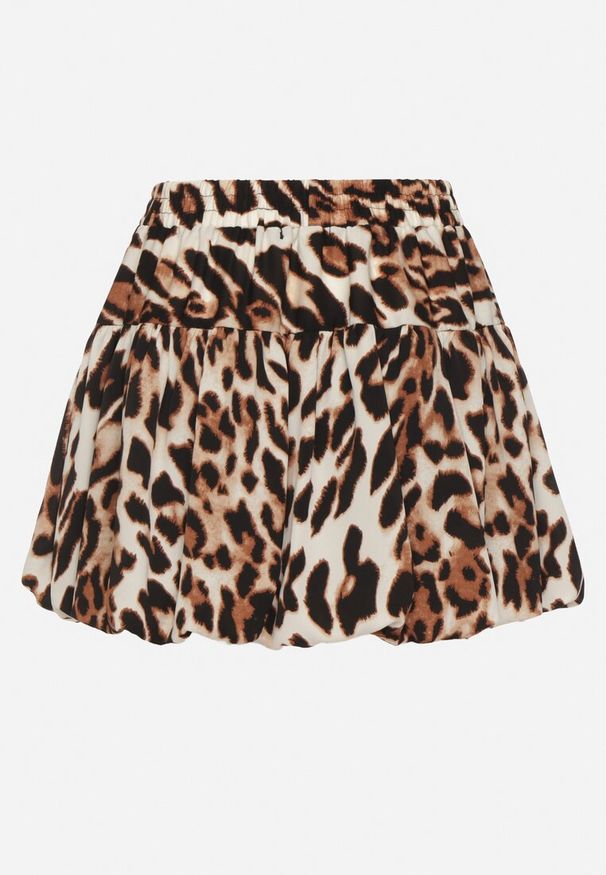 Born2be - Brązowa Panterkowa Spódnica Typu Bombka Ovinisse. Okazja: na co dzień. Kolor: brązowy. Wzór: motyw zwierzęcy. Styl: casual, elegancki