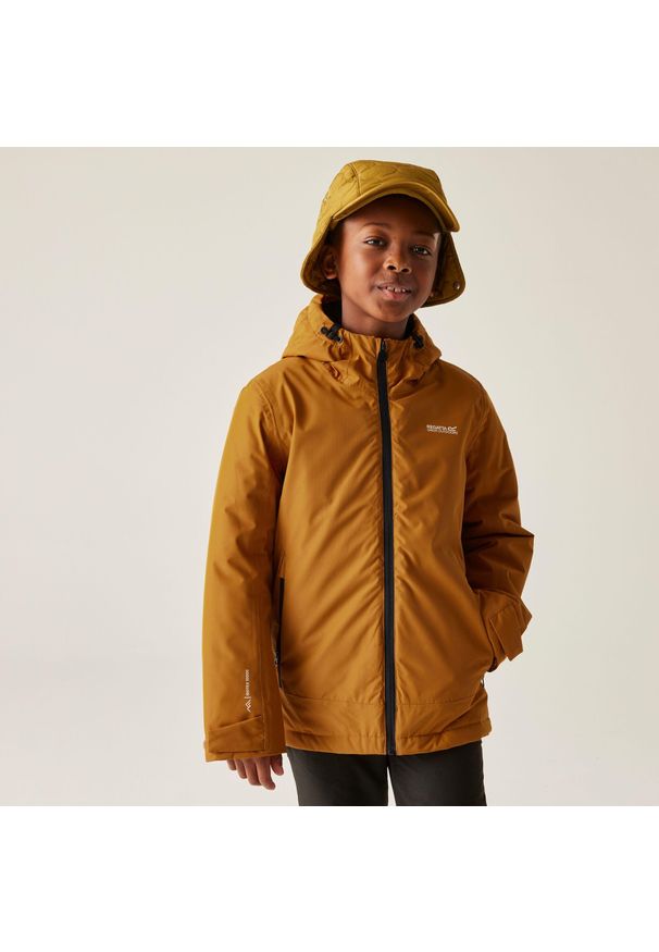 Regatta - Kurtka dziecięca przejściowa przeciwdeszczowa Junior Frelton. Kolor: pomarańczowy. Materiał: materiał, puch. Styl: sportowy