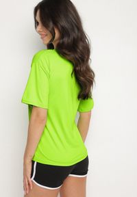 Born2be - Zielono-Czarny Komplet T-shirt z Nadrukiem i Szorty z Lamówką Aravonne. Kolor: zielony. Materiał: materiał. Wzór: nadruk #7