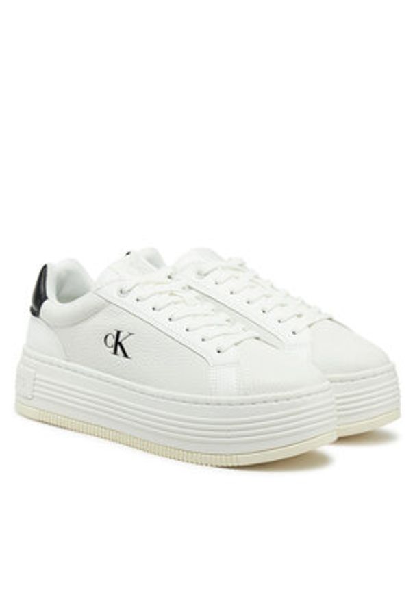 Calvin Klein Jeans Sneakersy Bold Flatf Low Lace Mg YW0YW01766 Biały. Kolor: biały. Materiał: skóra