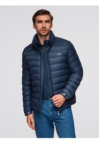 Ombre Clothing - Męska pikowana kurtka z dwoma zapięciami - granatowa V1 - Rozmiar: M. Okazja: na co dzień. Kolor: niebieski. Materiał: nylon, tkanina, poliester, materiał. Wzór: gładki, aplikacja. Styl: klasyczny, casual, elegancki #4