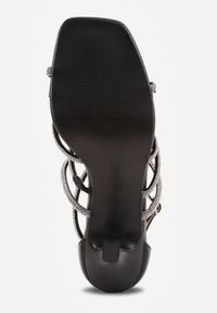 Renee - Czarne Sandały na Szpilce z Kwadratowym Noskiem i Cyrkoniowymi Paskami Zeviana. Okazja: na imprezę. Zapięcie: pasek. Kolor: czarny. Obcas: na szpilce. Styl: glamour, elegancki #9