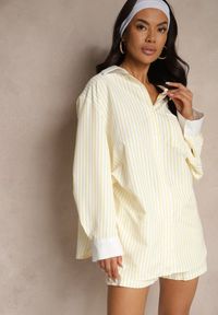 Renee - Żółta Koszula Ozdobiona Kieszonką i Paskami Zarindia. Okazja: na co dzień. Kolor: żółty. Materiał: jeans. Wzór: aplikacja. Styl: klasyczny, casual #4