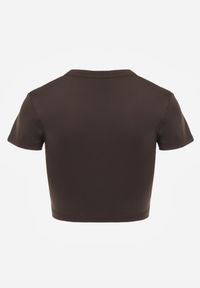 Born2be - Brązowy Krótki T-shirt w Stylu Basic z Minimalistycznym Nadrukiem Orithana. Okazja: na co dzień. Kolor: brązowy. Materiał: jeans. Długość: krótkie. Wzór: nadruk. Styl: sportowy, casual #4