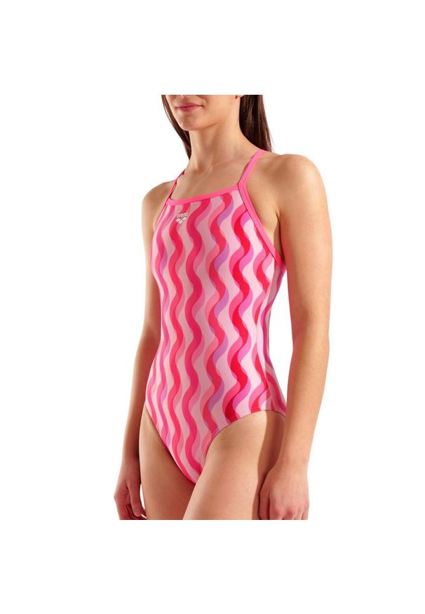 Strój Kąpielowy Damski Arena Ripple Print Swimsuit Lightdrop. Kolor: różowy. Materiał: materiał. Wzór: nadruk