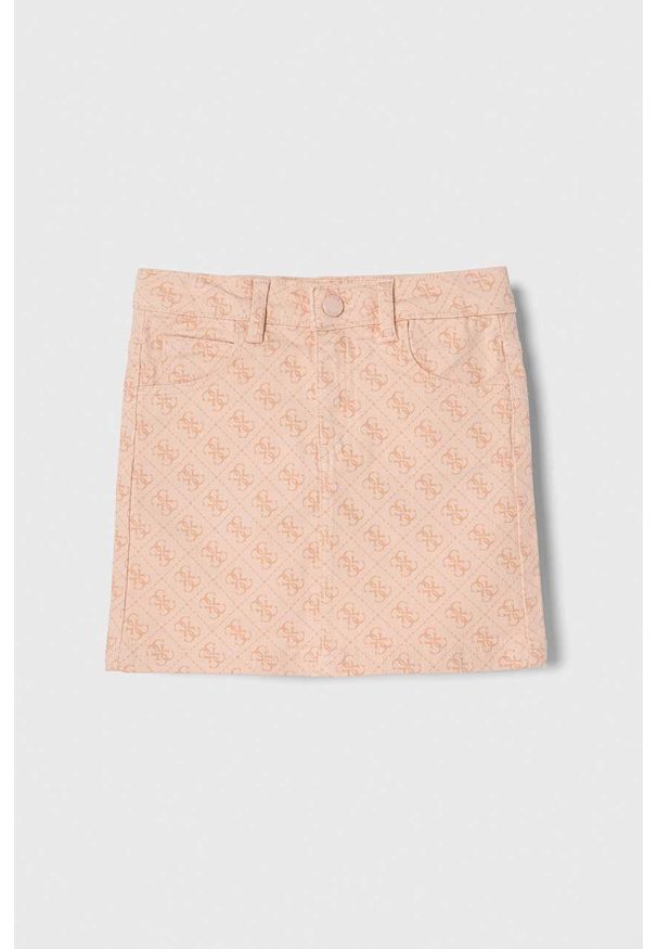 Guess spódnica jeansowa dziecięca kolor różowy mini prosta. Okazja: na co dzień. Kolor: różowy. Materiał: jeans. Styl: casual