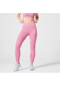 DOMYOS - Legginsy fitness damskie Nyamba 520. Kolor: różowy. Materiał: materiał, bawełna, poliester, elastan. Sport: fitness #1