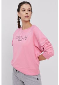 DKNY - Dkny Bluza damska kolor różowy z nadrukiem. Kolor: różowy. Długość rękawa: raglanowy rękaw. Wzór: nadruk #5