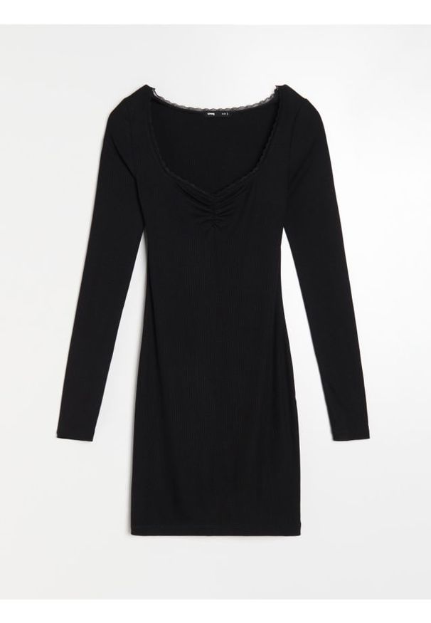 Sinsay - Sukienka z długim rękawem - czarny. Kolor: czarny. Długość rękawa: długi rękaw
