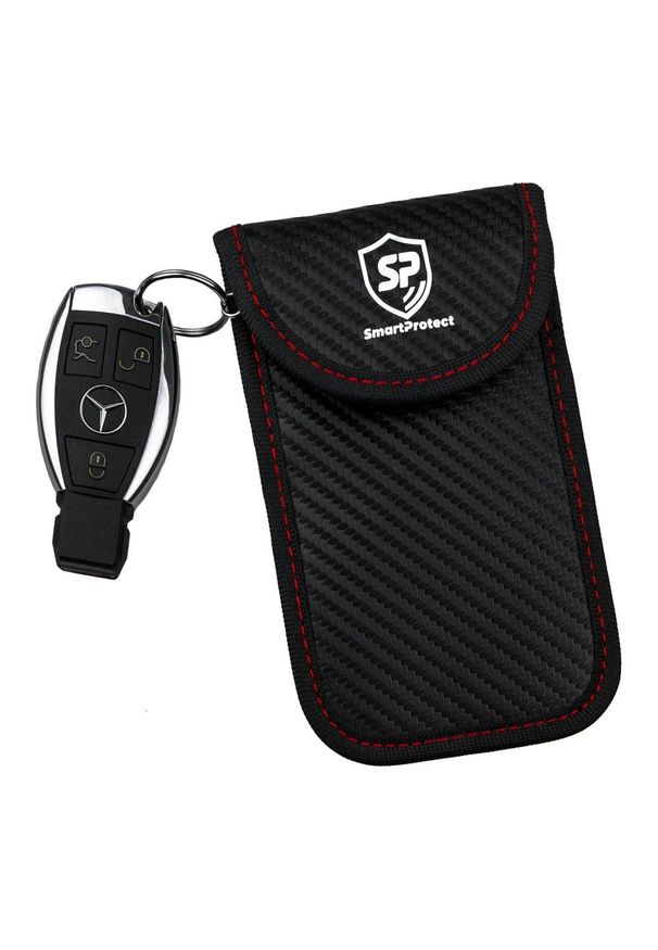 Smart Protect - Etui na Klucze, Karty, Czarne z Karabińczykiem, na Zatrzask, Antykradzieżowy Pokrowiec. Kolor: czarny. Materiał: poliester