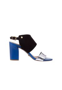 Sandały Bayla-067 122330 B Silver Black Lake, Czarny/ Granat/ Srebro, Skóra naturalna - 39. Zapięcie: pasek. Kolor: niebieski. Materiał: skóra. Wzór: kolorowy, paski. Obcas: na obcasie. Wysokość obcasa: średni #1