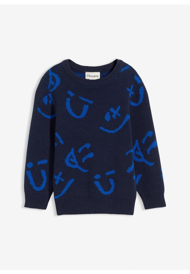 bonprix - Sweter z czystej bawełny. Kolor: niebieski. Materiał: bawełna