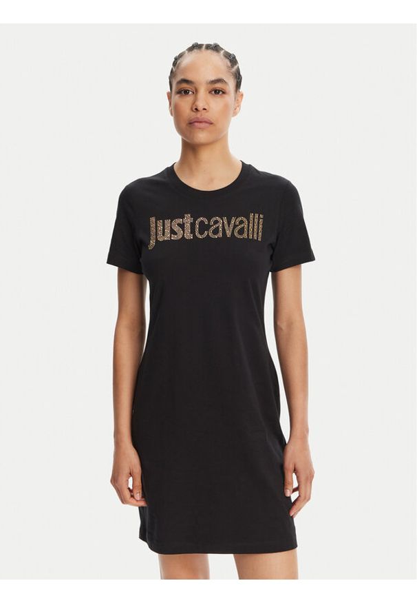 Just Cavalli Sukienka codzienna 78PAOE15 Czarny Regular Fit. Okazja: na co dzień. Kolor: czarny. Materiał: bawełna. Typ sukienki: proste. Styl: casual