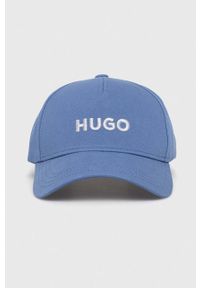 Hugo - HUGO czapka z daszkiem bawełniana kolor niebieski z aplikacją. Kolor: niebieski. Materiał: bawełna. Wzór: aplikacja #2