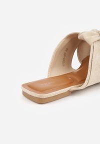 Born2be - Beżowe Klapki Mule Vices Zdobione Supłem Lavisse. Kolor: beżowy. Materiał: jeans, len. Wzór: aplikacja. Obcas: na płaskiej podeszwie. Styl: klasyczny #5