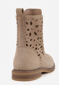 Born2be - Ciemnobeżowe Ażurowe Botki Skórzane Adeis. Okazja: na co dzień. Kolor: beżowy. Materiał: skóra. Wzór: ażurowy. Styl: casual #6