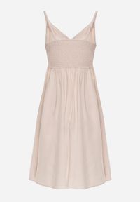 Renee - Beżowa Wiskozowa Sukienka na Regulowanych Ramiączkach z Haftem i Lampasami Nelmina. Okazja: na co dzień. Kolor: beżowy. Materiał: wiskoza. Długość rękawa: na ramiączkach. Wzór: haft. Typ sukienki: proste, sportowe. Styl: elegancki, sportowy, casual #2