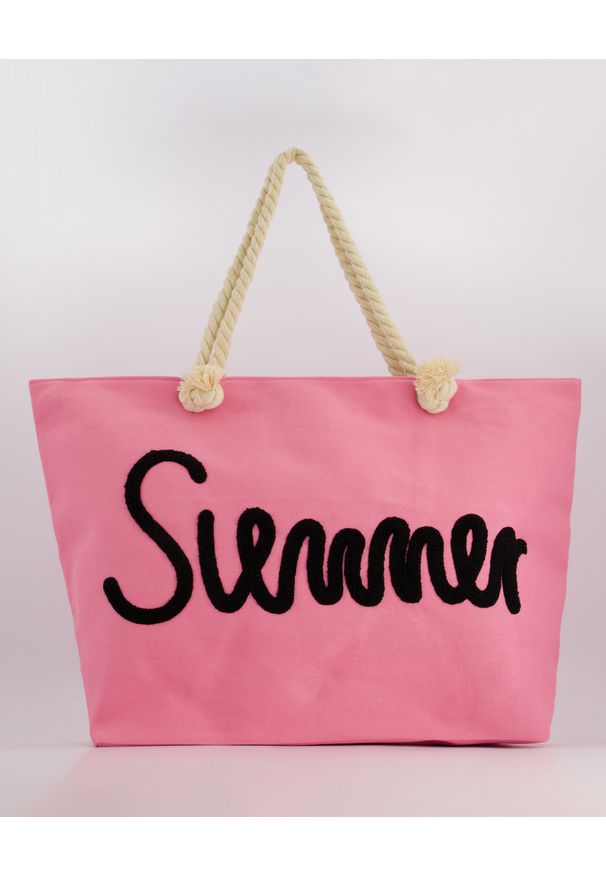 Unisono - MATERIAŁOWA TORBA Z NAPISEM 164-VB6065 ROSA. Wzór: napisy