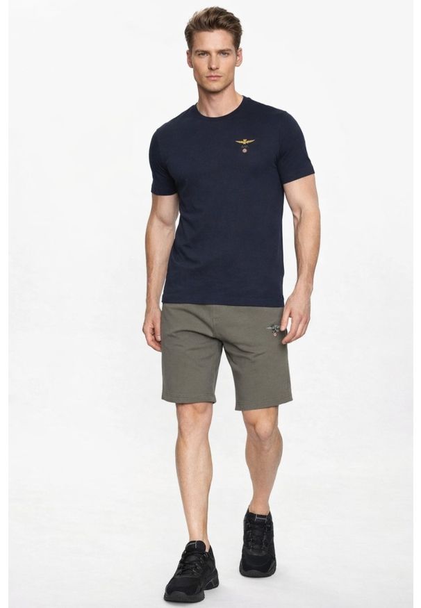 Aeronautica Militare - AERONAUTICA MILITARE Granatowy bawełniany męski t-shirt, Rozmiar XXL. Okazja: na co dzień. Kolor: niebieski. Materiał: bawełna. Styl: casual, klasyczny