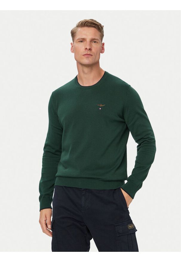 Aeronautica Militare Sweter 262MA1631UL00506 Zielony Regular Fit. Kolor: zielony. Materiał: bawełna