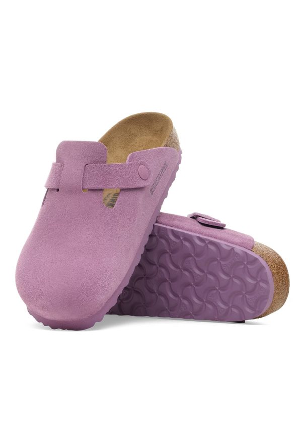 Birkenstock - BIRKENSTOCK Boston LEVE Mauve Klapki damskie. Okazja: na co dzień. Kolor: różowy. Materiał: syntetyk, zamsz, materiał. Sezon: lato, wiosna. Styl: casual, klasyczny, elegancki