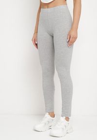 Born2be - Szare Legginsy Ozdobione Szerokim Napisem z Boku Nogawki Aitennia. Kolor: szary. Wzór: napisy, aplikacja