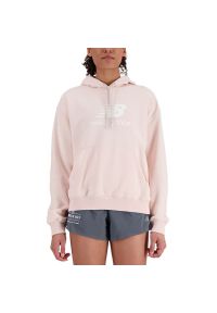 Bluza New Balance WT41504OUK - różowa. Okazja: na co dzień. Kolor: różowy. Materiał: bawełna, poliester, prążkowany, materiał, dresówka. Wzór: napisy. Styl: casual, klasyczny #1