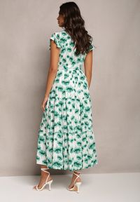 Renee - Zielona Rozkloszowana Sukienka Maxi w Kwiatowy Print z Gumką w Pasie Javiky. Kolor: zielony. Wzór: kwiaty, nadruk. Długość: maxi #5