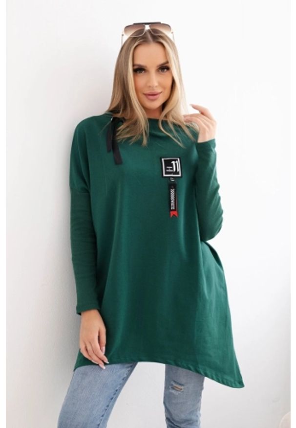 Inny - Bluza oversize z asymetrycznymi bokami ciemno zielona. Kolor: zielony. Materiał: materiał, prążkowany, bawełna, elastan. Długość: długie