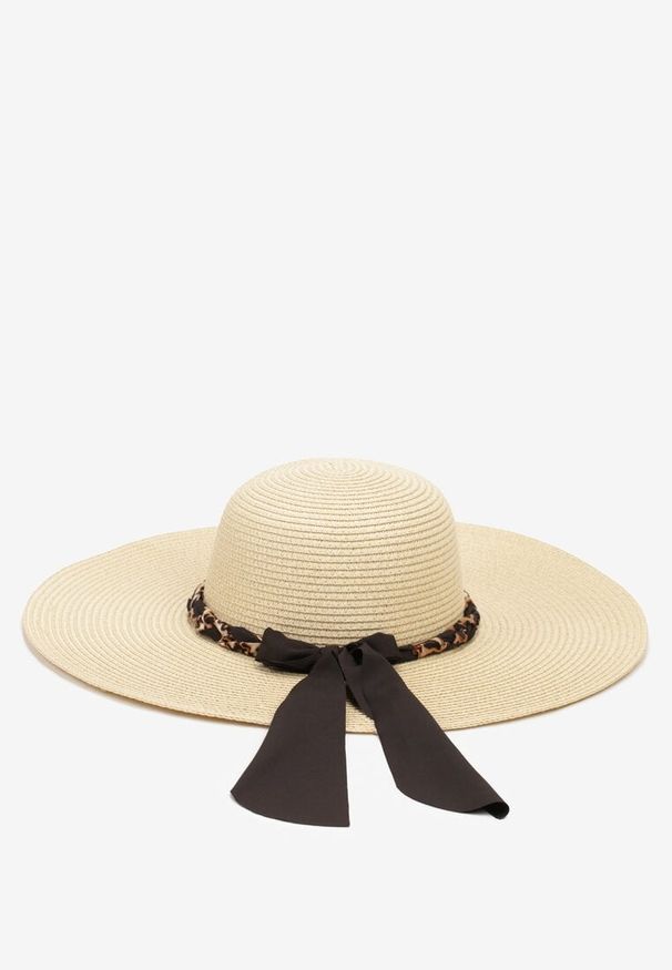 Renee - Czarno-Beżowy Kapelusz ze Splecioną Apaszką Boho z Naturalnej Plecionki Aielis. Kolor: czarny. Styl: boho