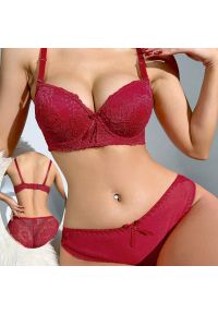 Intica - Komplet bielizny koronkowej push-up z satynowym wykończeniem Moran. Kolor: czerwony. Materiał: satyna, koronka. Wzór: koronka #10