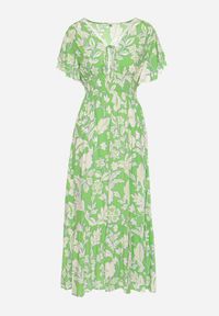 Born2be - Jasnozielona Wiskozowa Rozkloszowana Sukienka z Ozdobnym Wiązaniem i Koronkową Tasiemką z Gumką w Pasie Lalmarie. Okazja: na spotkanie biznesowe, na co dzień, na spacer, do pracy. Kolor: zielony. Materiał: wiskoza, koronka. Wzór: aplikacja. Styl: biznesowy, casual #7