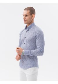 Ombre Clothing - Koszula męska z długim rękawem - błękitna K605 - XXL. Okazja: do pracy, na spotkanie biznesowe, na co dzień. Kolor: niebieski. Materiał: bawełna, elastan. Długość rękawa: długi rękaw. Długość: długie. Wzór: geometria. Styl: klasyczny, casual, biznesowy #5