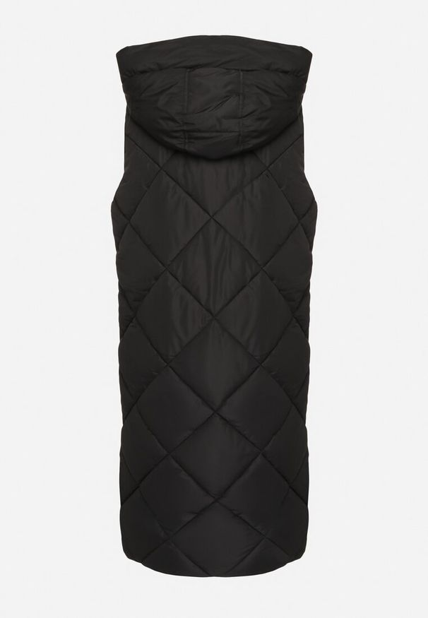 Born2be - Czarna Kamizelka z Pikowaniem Wykończona Kołnierzem i Kapturem Mivianae. Kolor: czarny. Materiał: jeans. Styl: elegancki