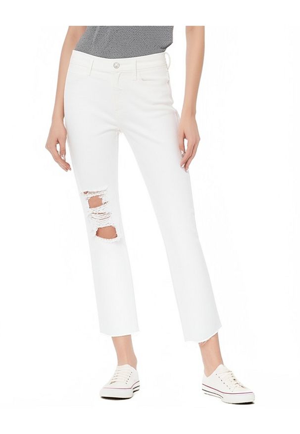 Wrangler - DAMSKIE SPODNIE JEANSOWE WRANGLER RETRO STRAIGHT WHITE DESTROYED W238DM13H 112127869. Styl: retro
