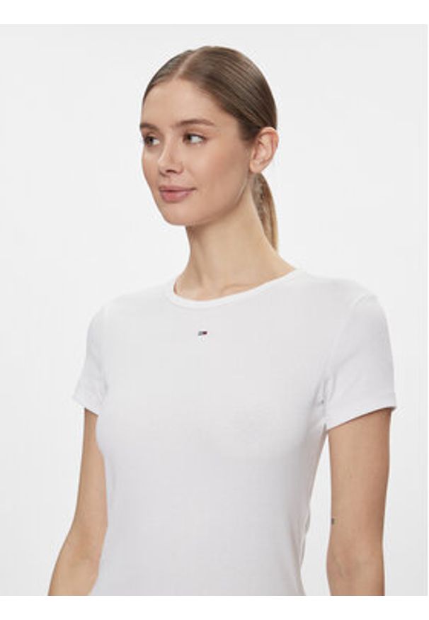 Tommy Jeans T-Shirt Essential DW0DW17383 Biały Slim Fit. Kolor: biały. Materiał: bawełna
