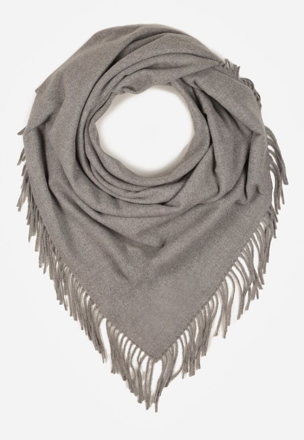 Born2be - Szary Trójkątny Szalik z Wiskozy i Bawełny z Frędzlami Vetirala. Okazja: na co dzień, do pracy, na spotkanie biznesowe. Kolor: szary. Materiał: bawełna, wiskoza. Styl: biznesowy, casual, elegancki