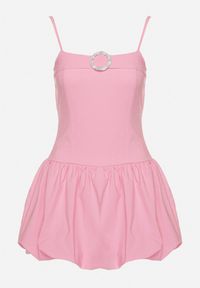 Born2be - Różowa Sukienka Typu Bombka z Cyrkoniową Klamrą z Podszewką Typu Szorty Nessim. Okazja: na imprezę. Kolor: różowy. Długość rękawa: na ramiączkach. Sezon: lato. Typ sukienki: bombki. Styl: elegancki #6