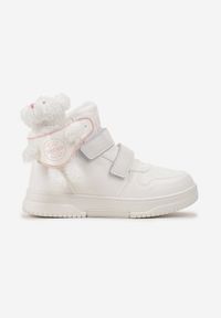 Born2be - Białe Botki Sportowe Sneakersy z Ozdobnym Misiem Naolisa. Wysokość cholewki: za kostkę. Zapięcie: rzepy. Kolor: biały. Szerokość cholewki: normalna. Styl: sportowy