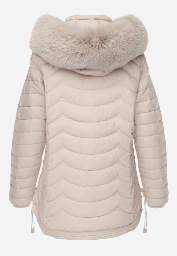 Born2be - Jasnobeżowa Pikowana Kurtka Przejściowa z Kapturem i Ściągaczami po Bokach Fezika. Okazja: na spacer, na co dzień. Typ kołnierza: kaptur. Kolor: beżowy. Materiał: futro, poliester, jeans. Styl: casual