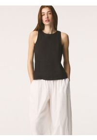 Reserved - Lniana bluzka - ciemnobrązowy. Kolor: brązowy. Materiał: len #1