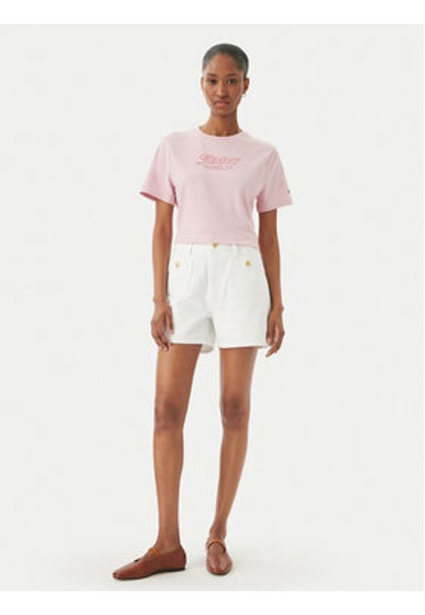 TOMMY HILFIGER - Tommy Hilfiger T-Shirt Logo Interlock WW0WW48707 Różowy jasny Regular Fit. Kolor: różowy. Materiał: bawełna